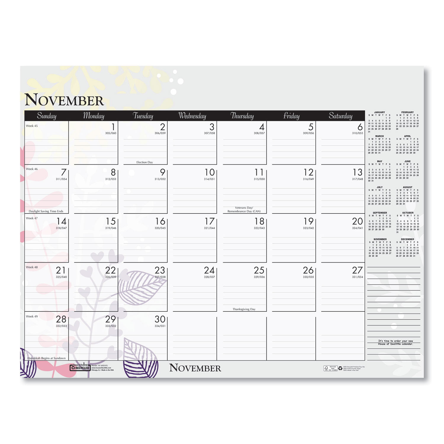 December House of Doolittle 2022 Monthly Desk Pad Calendar 22 x 17 Inches HOD197-22 January Wildflower