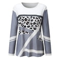 thumbnail image 3 of Patlollav Womens Casual Print Round Neck Patchwork Pullover Long Sleeve Blouse T-Shirt Tops, 3 of 6