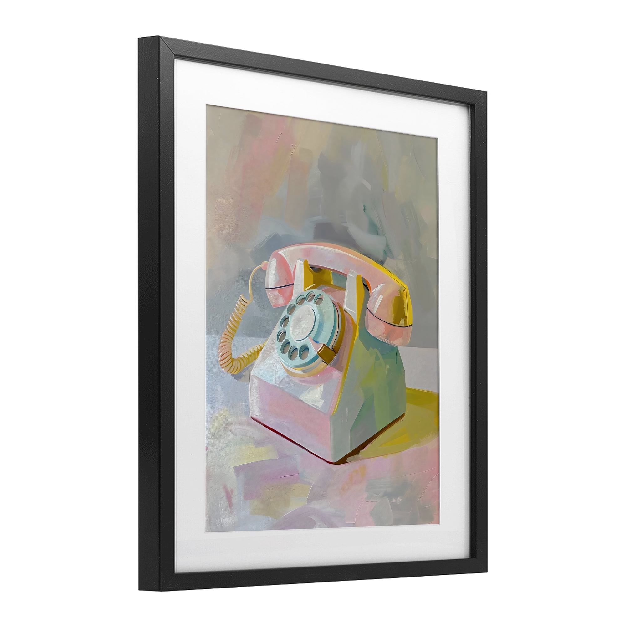 Stupell Industries Retro Telephone in Pastels Black Framed Print Under Glass, design by The Prints Vibe