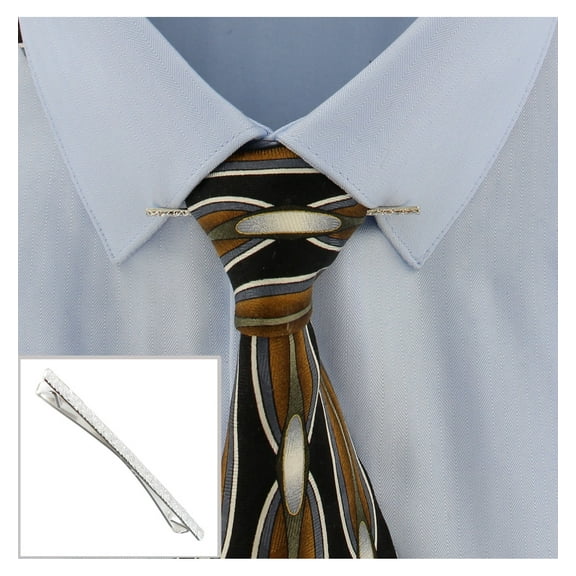 Silver Tone Floral Pattern Etched Collar Bar Clip Mens Adult Male