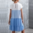 thumbnail image 3 of Vestido de empalme de color en contraste Vestido clásico de una pieza con puños con volantes Lavable a máquina para verano Azul XL, 3 of 5