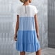 thumbnail image 4 of Vestido De Color De Contraste Vestido De Empalme De Color De Contraste Vestido Clásico De Una Pieza Con Puños Con Volantes Lavable A Máquina Para Verano Azul S ANGGREK  Ropa, 4 of 5