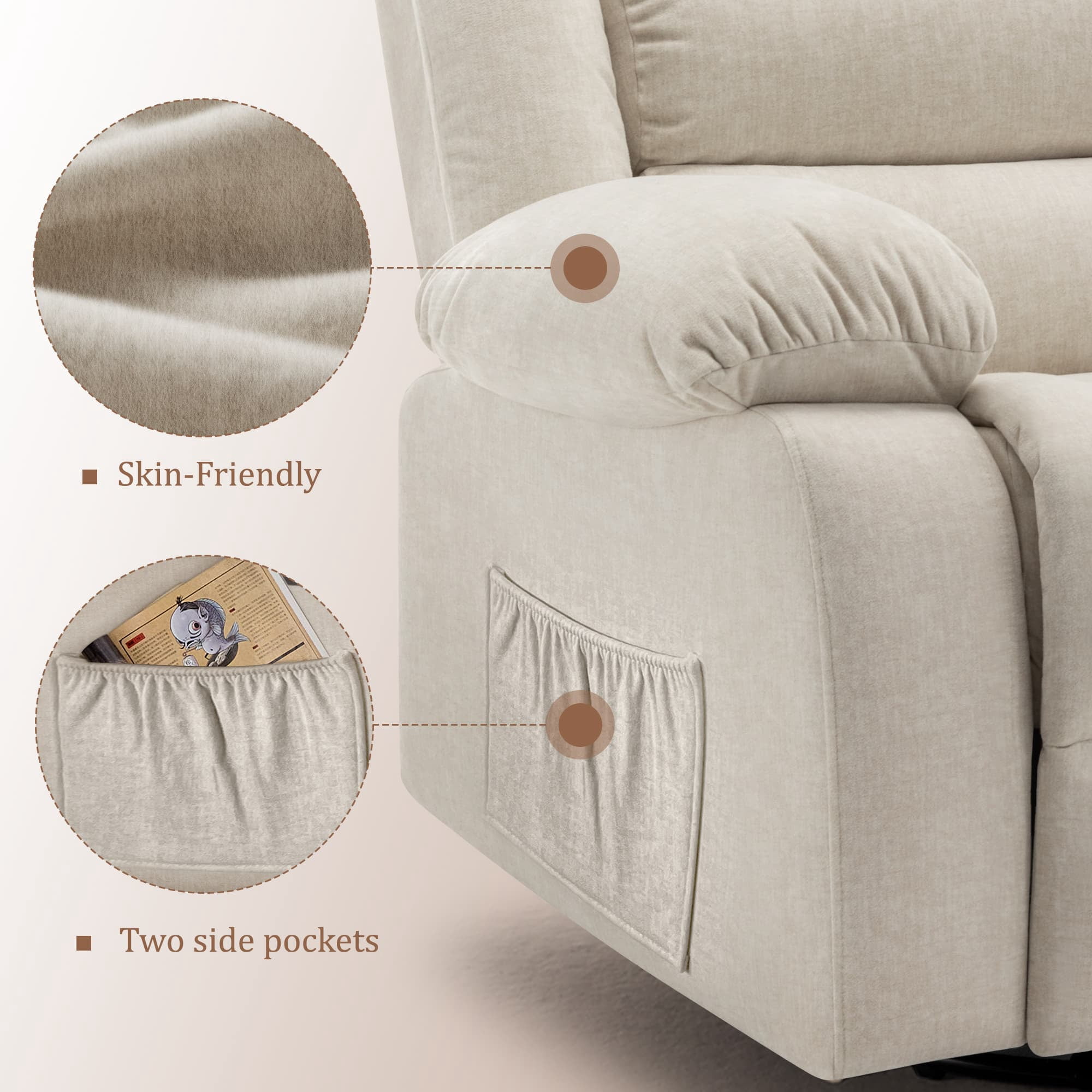 Korser Oversized Swivel Rocker Recliner Chair with Massage and Heating for Living Room,Beige