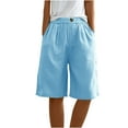 thumbnail image 7 of Tdoqot Womens Bermuda Shorts Knee length- Elastic Waist Loose Fit Cotton Linen Summer Casual Shorts with Pockets Sky Blue Size M, 7 of 7