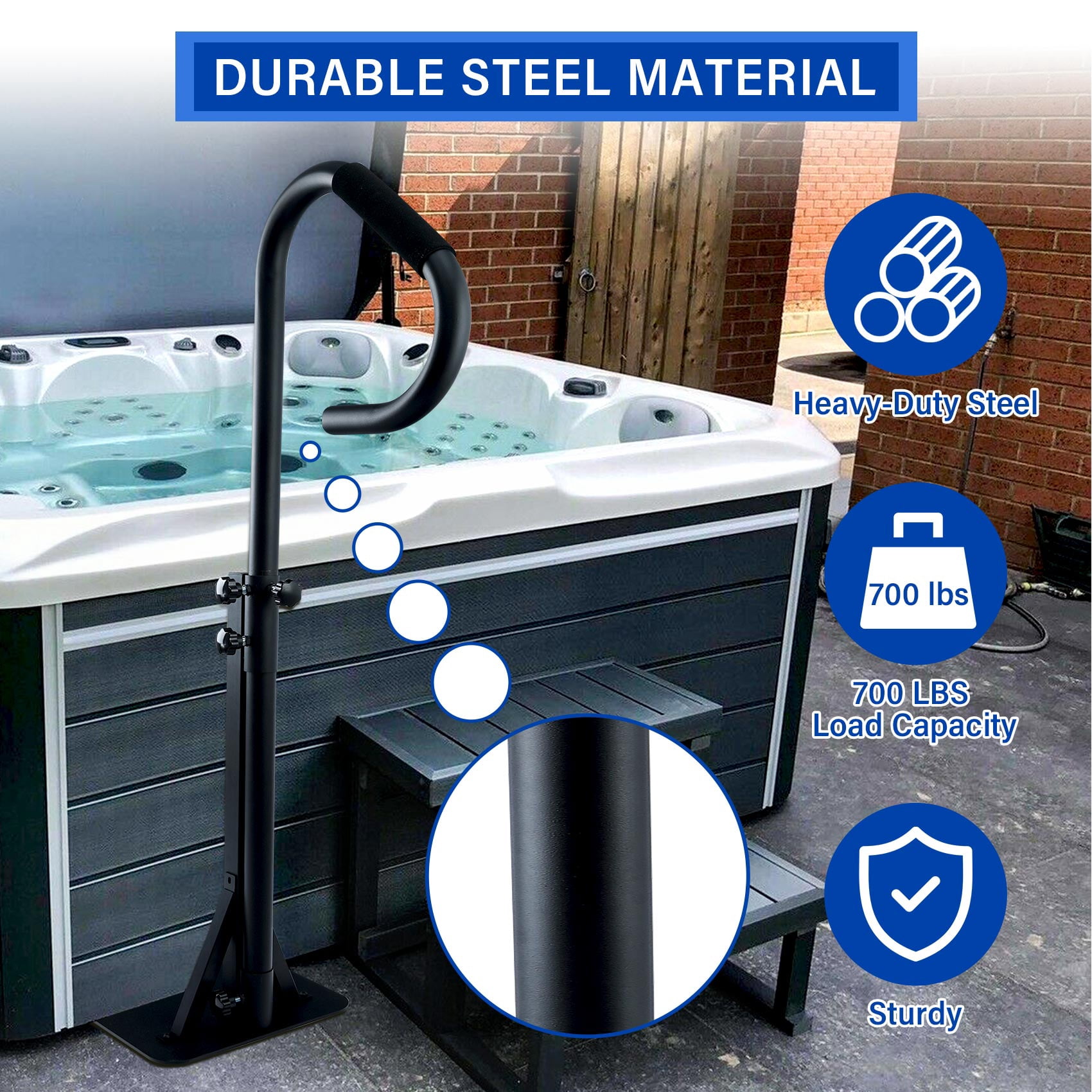 TCFUNDY Adjustable Hot Tub Handrail, 57"- 60" Height, Non-Slip Grip, Outdoor Spa Accessory