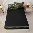 thumbnail image 4 of Metsweet Dino Green Letter A Zipper Twin Comforter Sets with Fitted Sheet and 2 Pillowcases, Volcano Tyrannosaurus Rex Zipper Bedding Set,Brown Orange,4-Piece,Black Reversible, 4 of 6