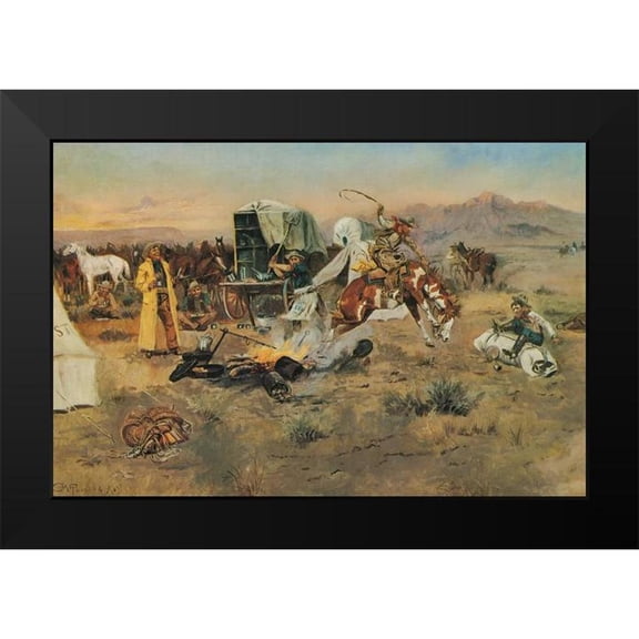Russell, Charles Marion 14x11 Black Modern Framed Museum Art Print Titled - Bronc in Cow Camp