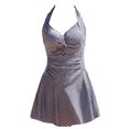 thumbnail image 3 of Gibobby Trajes de baño mujer una pieza Falda a cuadros con cuello halter a la moda para mujer con cintura con cordones y espalda abierta falda traje de b(Negro,Talla única), 3 of 4