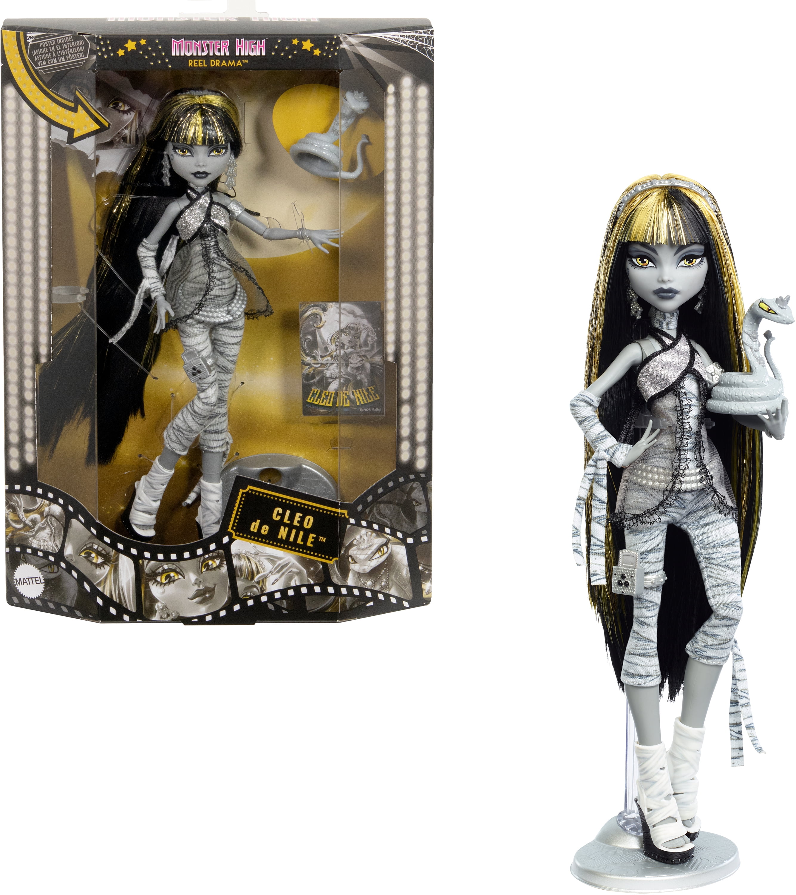 Monster High Reel Drama Cleo De Nile Black and White Reproduction Collector Doll with Poster