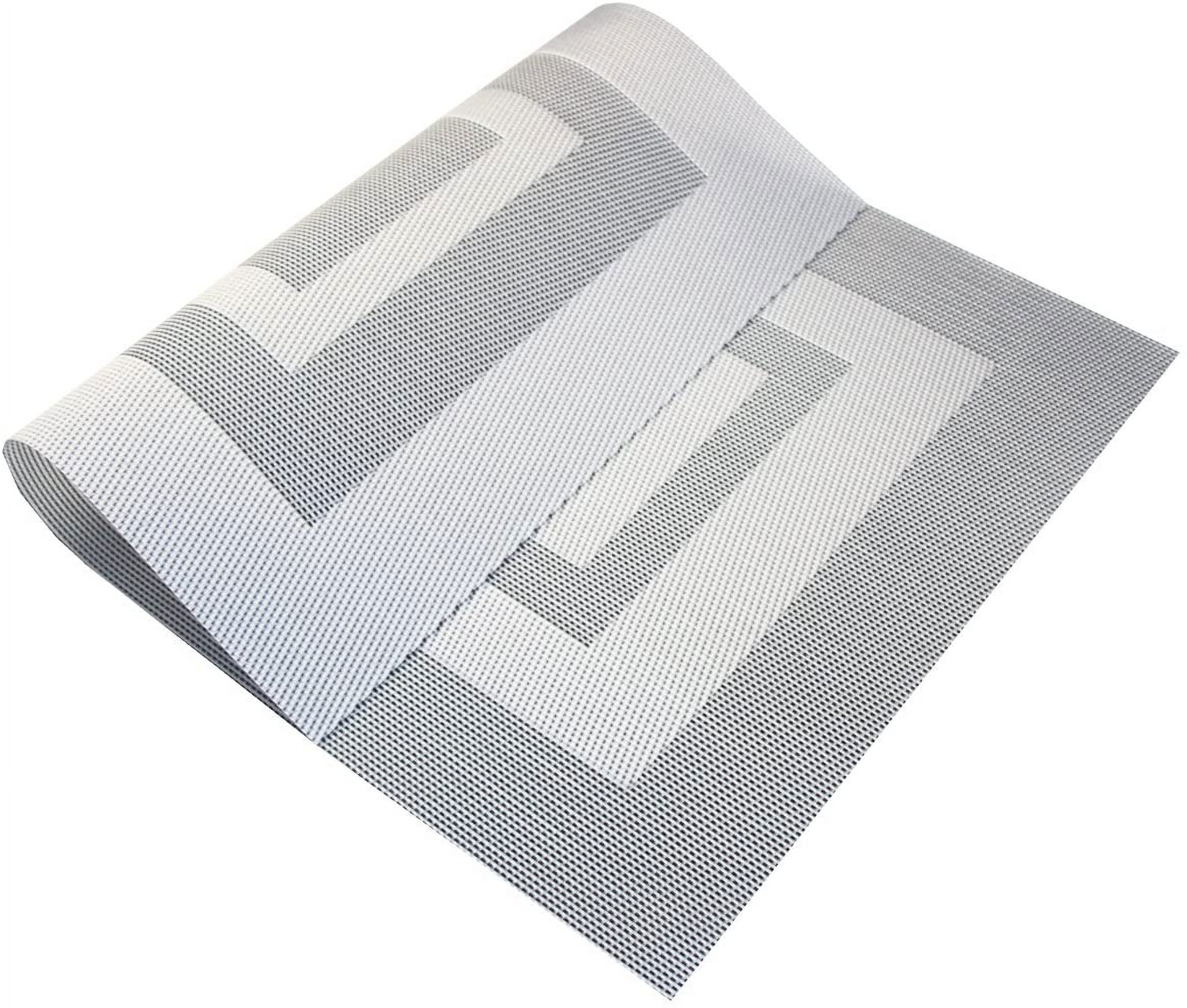 Placemats Set of 6,Washable Woven Place Mats Vinyl Table Mats Non Slip Placemats Heat Resistant Durable Placemats for Dining Table (Silver Black)