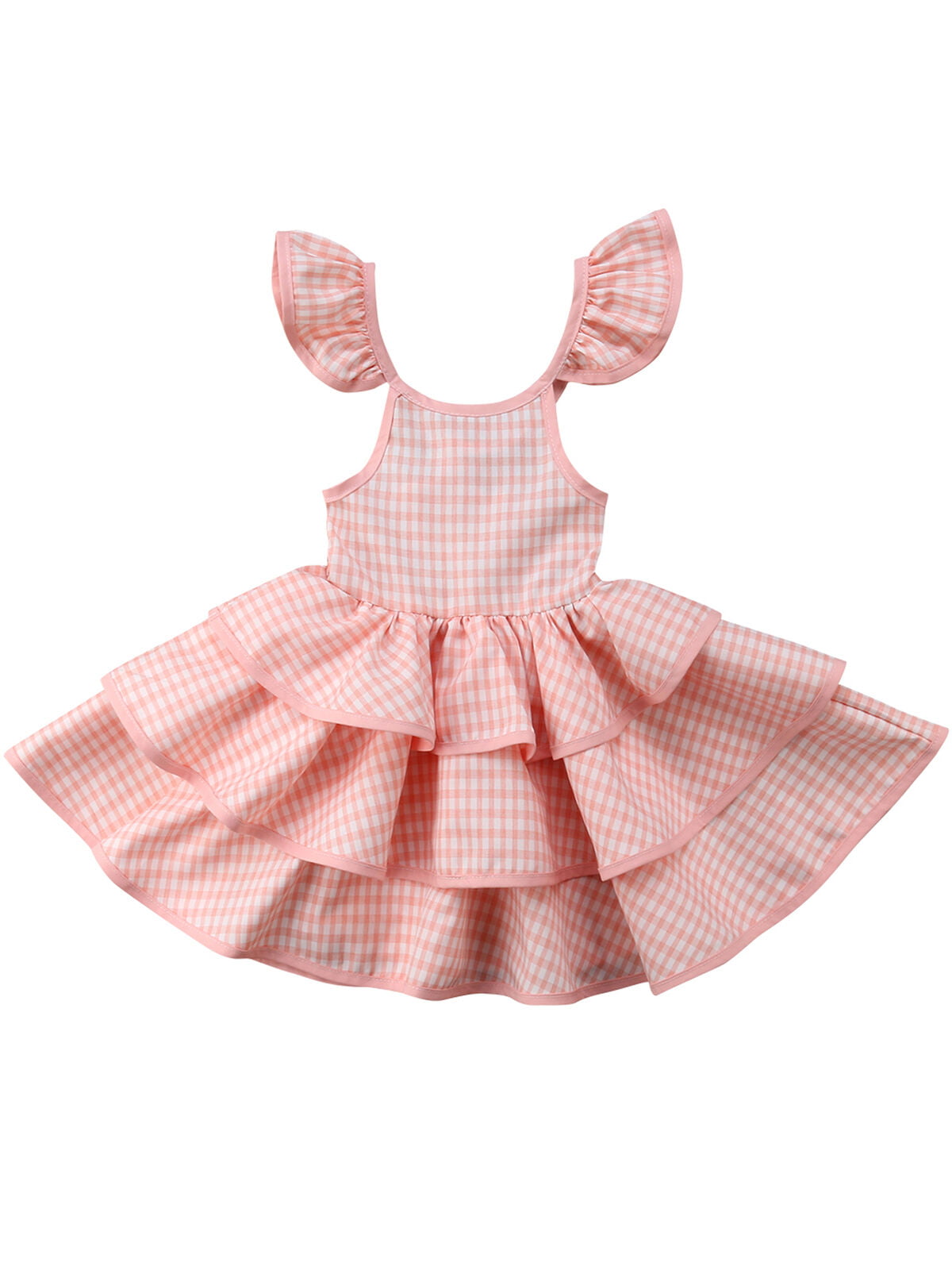 Baby Girls Plaid Floral Dress Clothes Ruffle Sleeve Tutu Skirt Backless Halter Sundress Birthday Party Princess Formal Outfit 