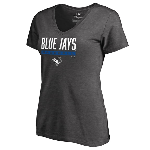 Women's Ash Toronto Blue Jays Win Stripe V-Neck T-Shirt