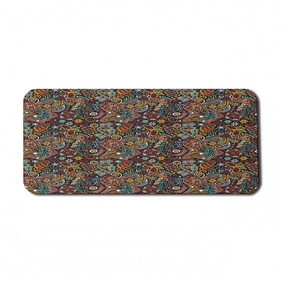 Floral Computer Mouse Pad, Funky Mixed Flower Blossoms with Fishes Butterflies Exotic Nature Foliage Theme, Rectangle Non-Slip Rubber Mousepad X-Large, 35" x 15" Gaming Size, Multicolor, by Ambesonne