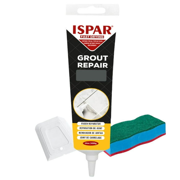 ISPAR Tile Grout Repair Kit (14 oz/ 400g) for Wall and Floors Tile Joints with Spatula and Sponge, Repair Mortar, Fill and Reviver The Joints, Quick-Drying, Ready Mixed Grout (Anthracite Grey)