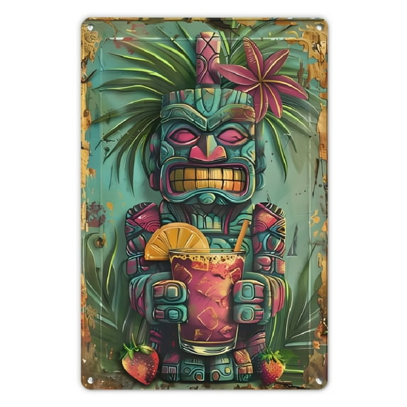 2D Flat 1pc Retro Tiki Time Metal Sign - 8x12 inches, Easy Installation Home and Office Decor Wall Art, Durable, 2D Flat