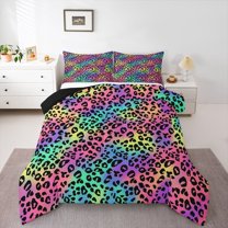 Homewish Kids Teens Colorful Cheetah Print 3 Pieces Queen Comforter Set,Purple Pink Green Ultra Soft Bedding Sets,Abstract Gradient Bedding Comforter Set Breathable,Microfiber Bedroom Decor