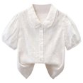 thumbnail image 1 of Odeerbi Camisa de Vestido de Algodón de Las Niñas Flor Bordado de Manga Corta Uniforme de La Escuela Con Bolsillo, 1 of 9