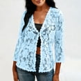 thumbnail image 4 of Hueook Zip Up Jacket Lightweight Blouse Women's Elegant Loose-fitting Long-sleeved Lace Cardigan Light Blue XL, 4 of 8