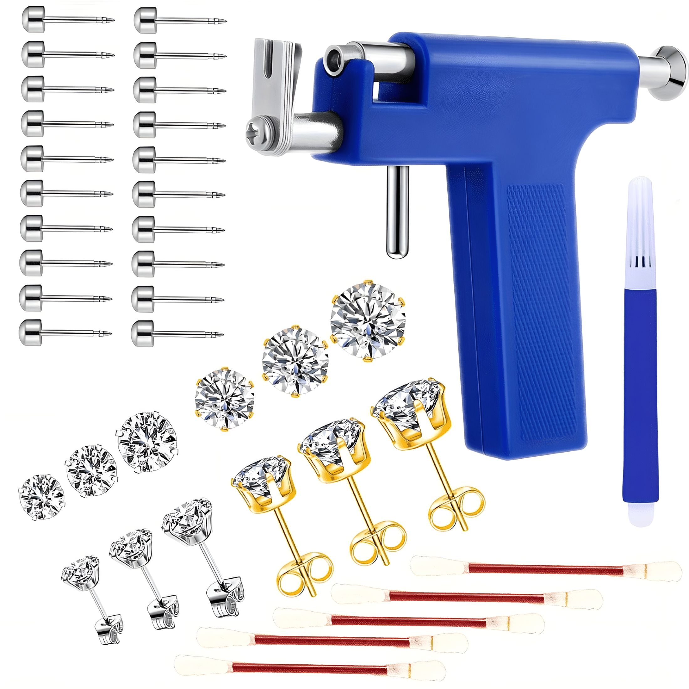 LAMIRO Gun Piercing with 16 Pairs Ear Studs - Reusable Ear Piercing Set - Home Self Ear Piercer