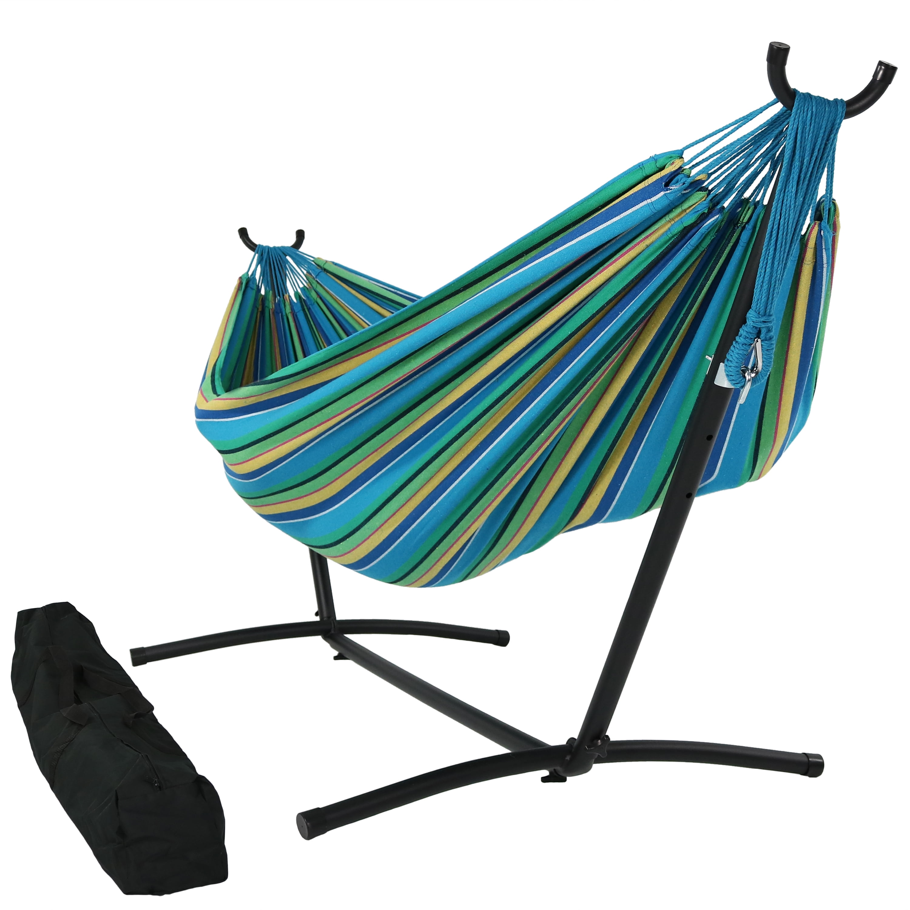 Yard Beach Oasis for Outdoor Patio 2 Person Portable Bed Sunnydaze Brazilian Double Hammock with Stand and Carrying Pouch and Porch 