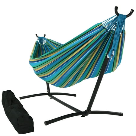 Sunnydaze Extra Large Two-Person Brazilian Hammock with Stand and Carrying Bag - 400 lb Weight Capacity - Sea Grass