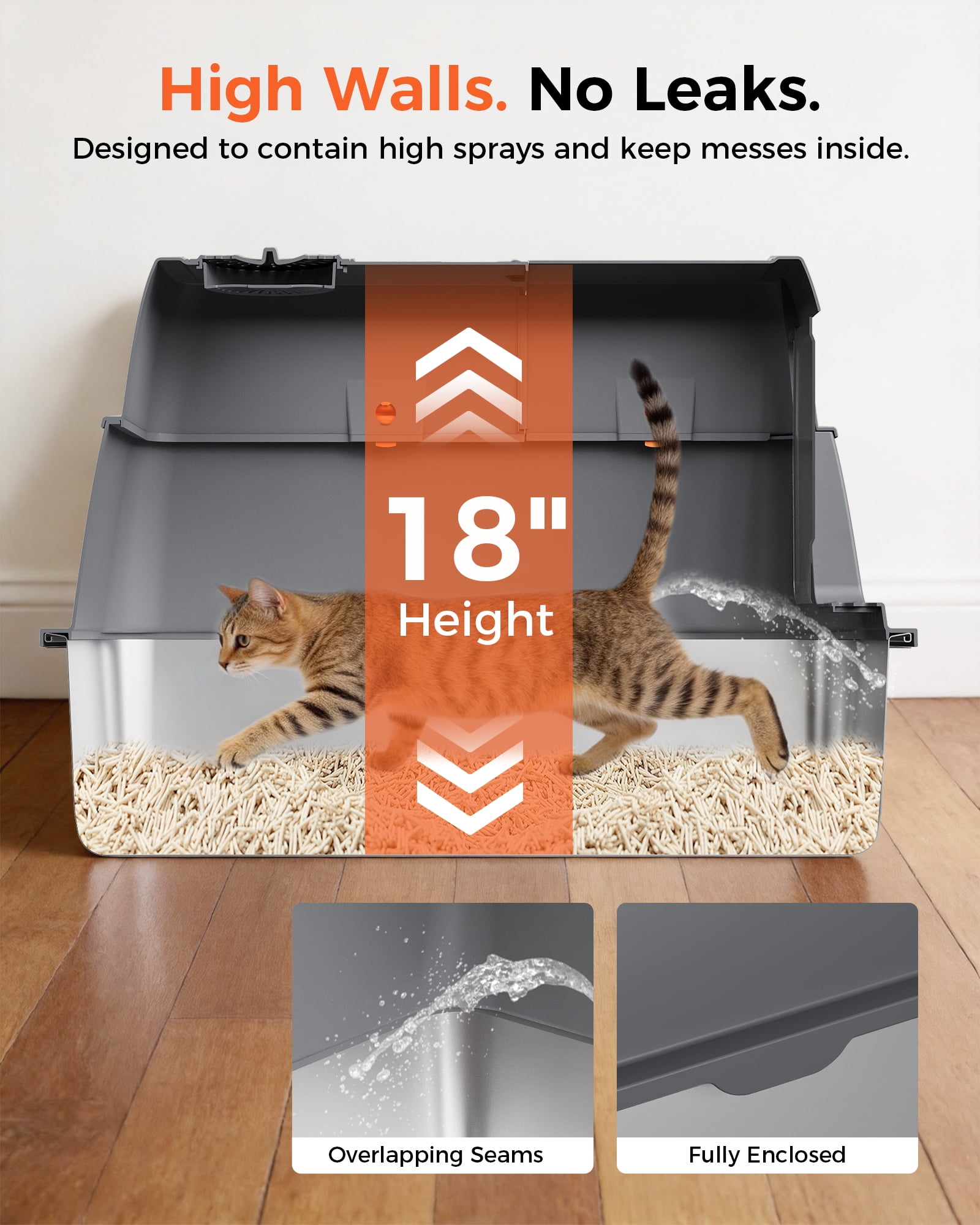 CloudRest Pro Enclosed Stainless Steel Cat Litter Box with Lid, Litter Scoop, Odor-Control Kitty Litter Tray with Scratcher for Small to Medium Cats（with No.2 Cartoon Sticker）