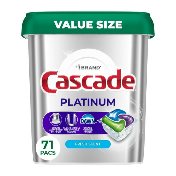 Cascade Platinum Dishwasher Pods, Dishwasher Detergent, Dish Detergent Soap, Fresh, 71 count