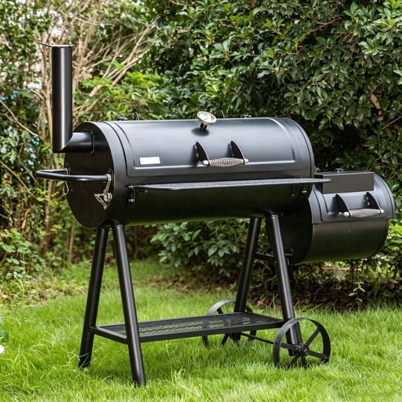 MF Studio Charcoal Grill with Offset Smoker 941 sq.in. Extra Large BBQ Grill Black