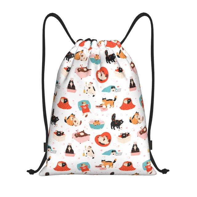 Lsque funny cats celebrating Valentine's Day Print Drawstring Backpack Bag Sport Gym Sackpack Cinch Bags Drawstring Bags Draw String Sport Bag-Medium