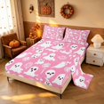 thumbnail image 2 of Homewish Halloween Candy Ghost Bed Sheets for Girls, Cute Spooky Animal Full Size Sheets, Pink White, 4-Piece (1 Flat Sheet, 1 Fitted Sheet and 2 Pillowcases), 2 of 3