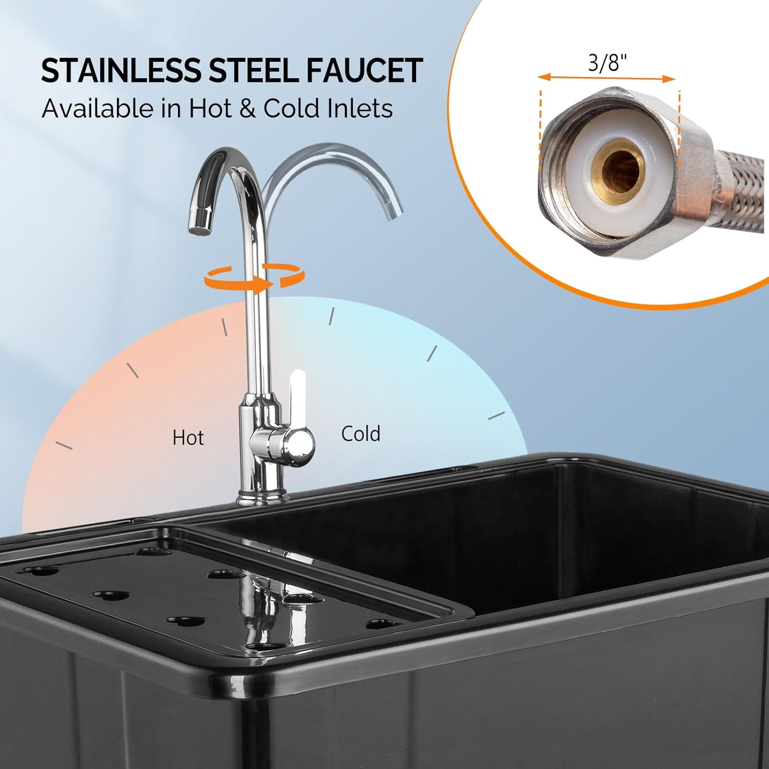 HJTER 20-Gallon Utility Sink Laundry Tub for Washing Room, Freestanding Utility Sink with Stainless Steel Faucet, (Black, 32.3"W x 22.4" D x 49.6"H (Faucet included))