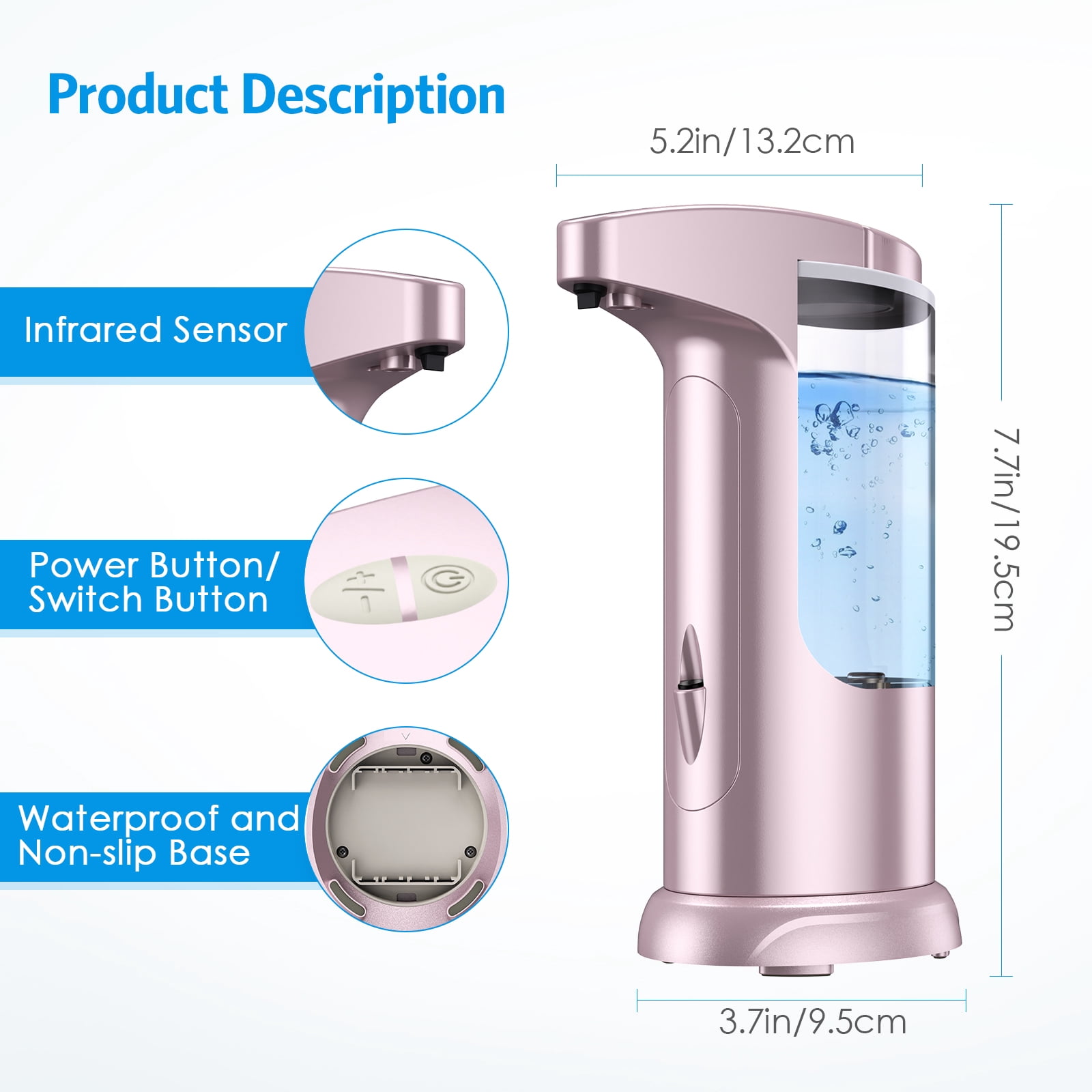 AMIR Soap Dispenser Hand Soap Dispenser Waterproof Liquid Soap Dispenser Automatic Soap Dispenser for Kitchen Bathroom Washroom Toilet Facial Cleanser Pink