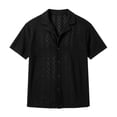 thumbnail image 5 of Men's Knit Cuban Shirt Hollow Out Short Sleeve Button Down Shirts See Through Summer Beach Shirts Black, 5 of 5