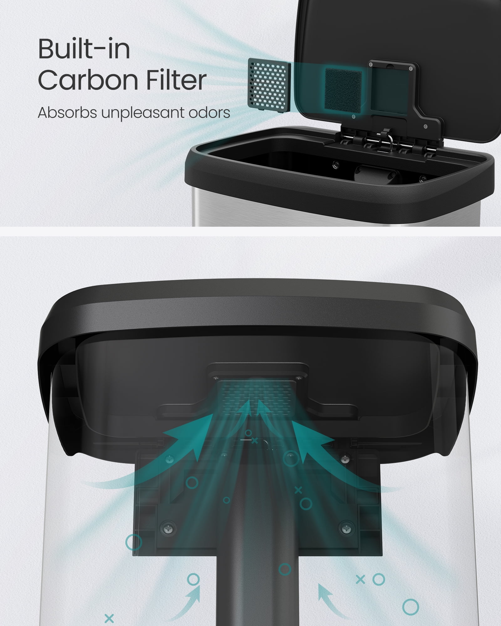 21-Gallon Stainless Steel Trash Can - Large Kitchen Garbage Bin with Stay-Open Lid, Odor Control & Foot Pedal, Space-Saving, Silver and Black