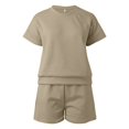 thumbnail image 2 of Riforla Tankaneo Womens Loungewear Set Short Sleeve Tops and Shorts 2 Piece Outfits Matching Pajama Set with Pockets Elegant Women's Sets Khaki M, 2 of 6