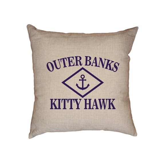 Outer Banks - Kitty Hawk, NC - Nautical Anchor Decorative Linen Throw Cushion Pillow Case with Insert