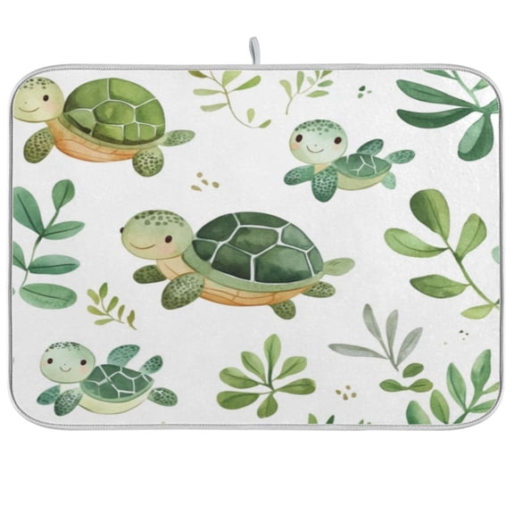 Kitchen Drying Mat 16x18In Drying Dish Mat Dish Drying Mats Kitchen Countertop Multi-Function Drain Drying Mat Kitchen Table Green Cartoon Turtle