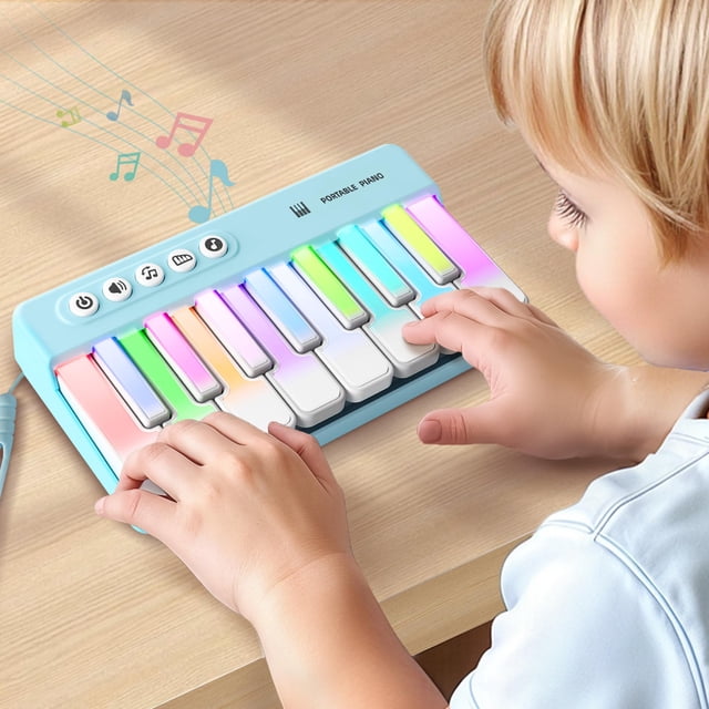 Minipiano de juguete iPlay iLearn Kids con luces arcoíris de color azul
