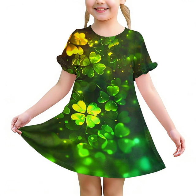 Niñas Vestido de Día de San Patricio 3-12 Años Niños Niños Verano Casual Cuello Redondo Manga Corta
