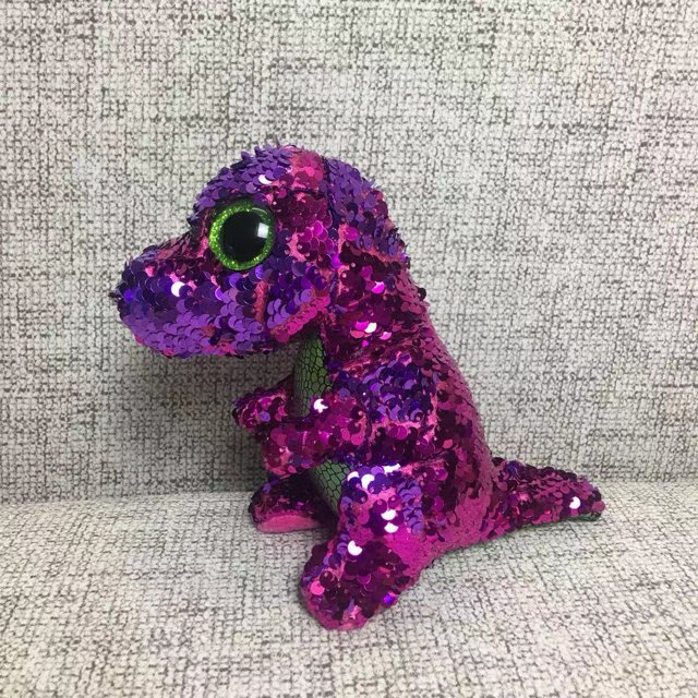 Ty Big Eyes - Peluche de dinosaurio rosa, dragón azul, dinosaurio negro, muñeco de peluche coleccionable, regalo