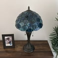 thumbnail image 5 of Tiffany Table Lamp Blue Green Stained Glass Crystal Beans LED Bulbs Included For Living Room Bedroom Bedside 12"W*12"D*22"H, 5 of 6