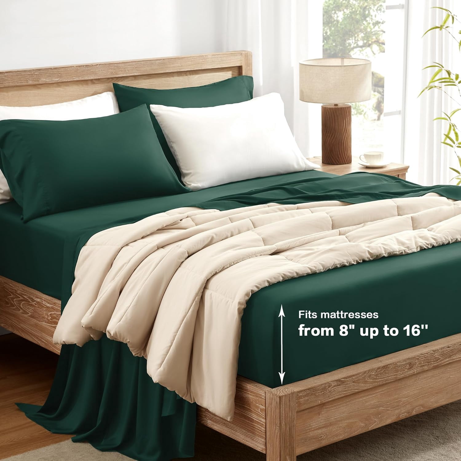 Queen Sheets Set, 100% Viscose Derived from Bamboo, Cooling Summer Bed Sheets Queen Size, Deep Pocket Up to 16", Silky Soft Sheets, Hotel Luxury Breathable Bedding Sheets & Pillowcases, Beige