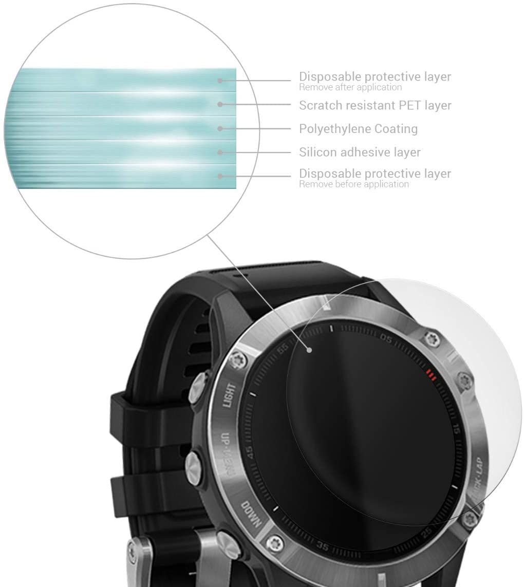 47mm kwmobile Screen Protector Compatible with Garmin Fenix 6 Protective Film for Fitness Tracker 