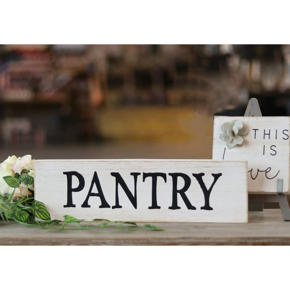 Parisloft White Washed Pantry Wood Wall Sign, Rustic Farmhouse Accent Wood Wall Hanging Decor