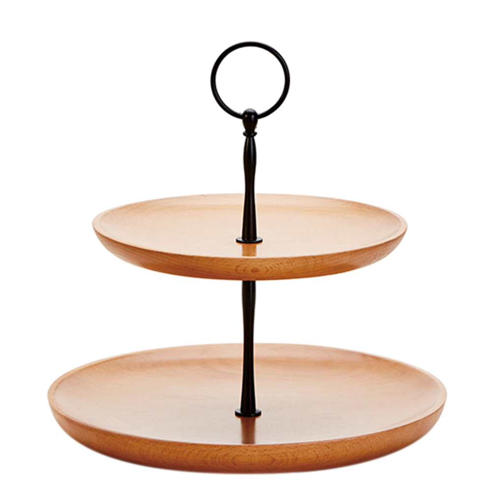 Wooden Fruit Plate Two Tiered Serving Tray Platter Party Snack Candy