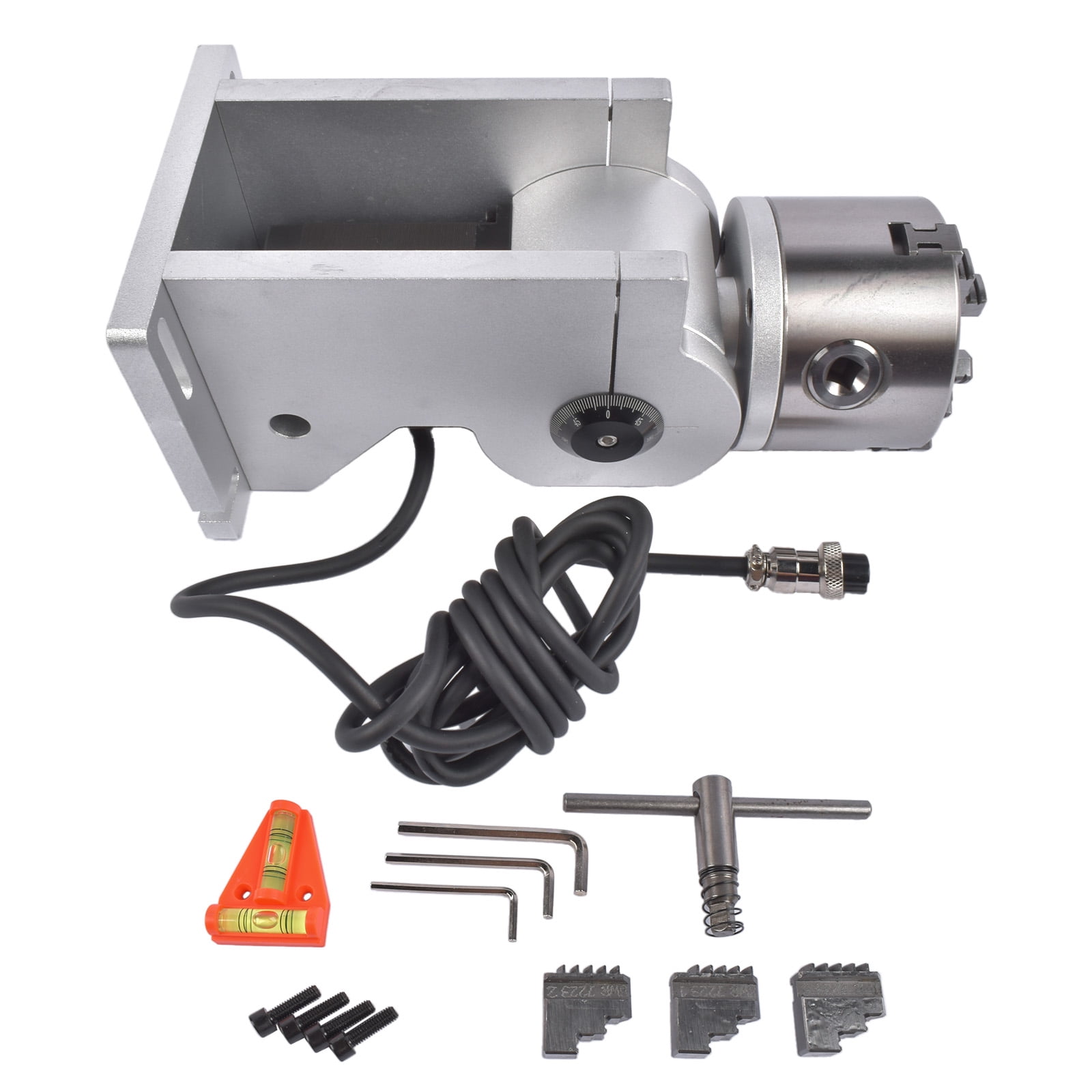 NEWZQ D80 80mm 3-Jaw Rotary Axis with 2-Phase Stepper Motor for Fiber Laser Engraver Marker 1Pc