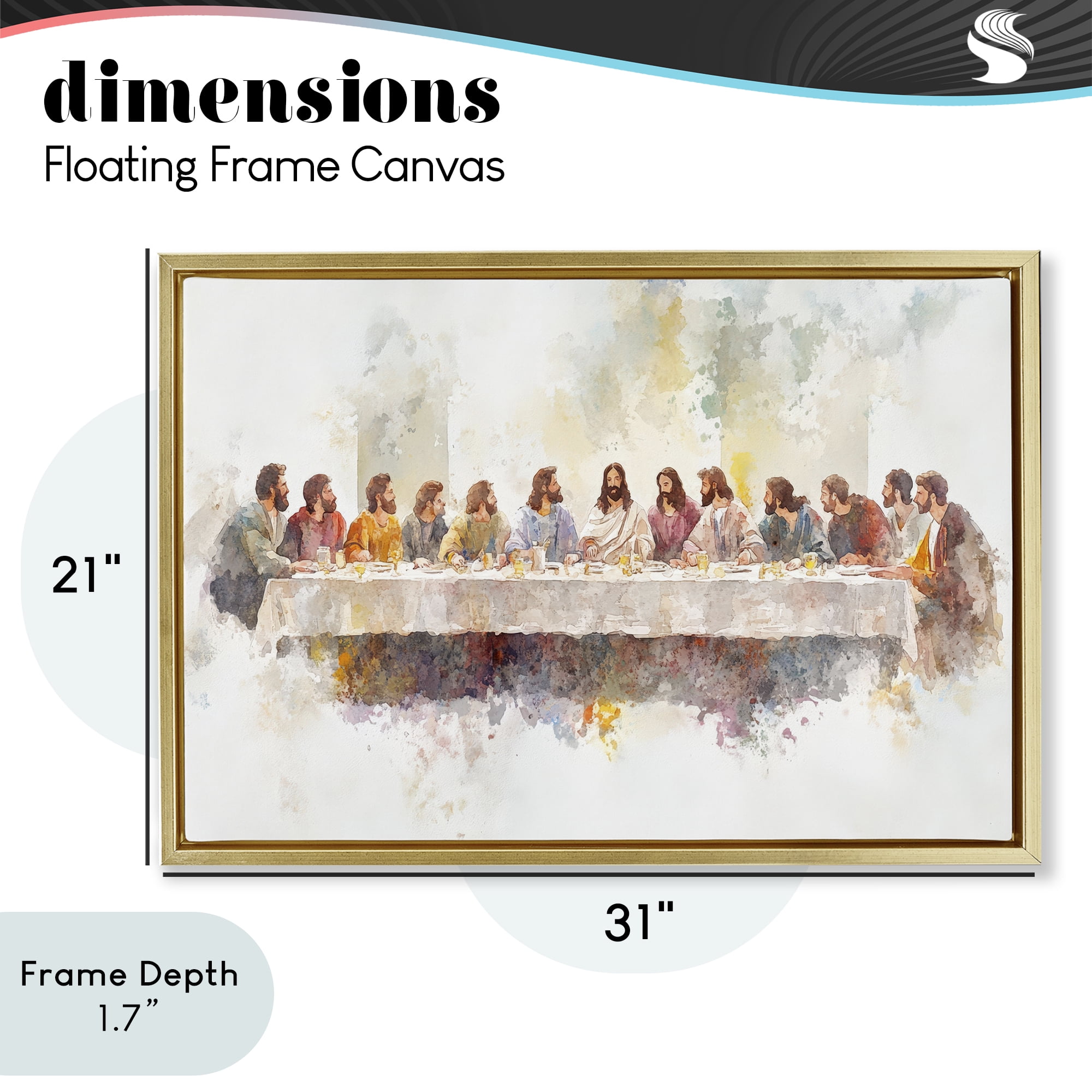 Stupell Industries Watercolor Supper Spirituality Gold Framed Floater Canvas Wall Art, design by Petal Prints Design