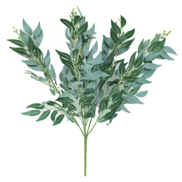 Coofit Faux Leaf Lifelike Decorative Willow Plastic Artificial Plant Fake Leaf Stem