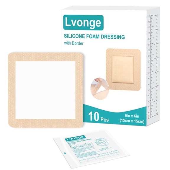 Silicone Foam Dressing with Border Waterproof Adhesive Bandages 6"X6" Pack of 10