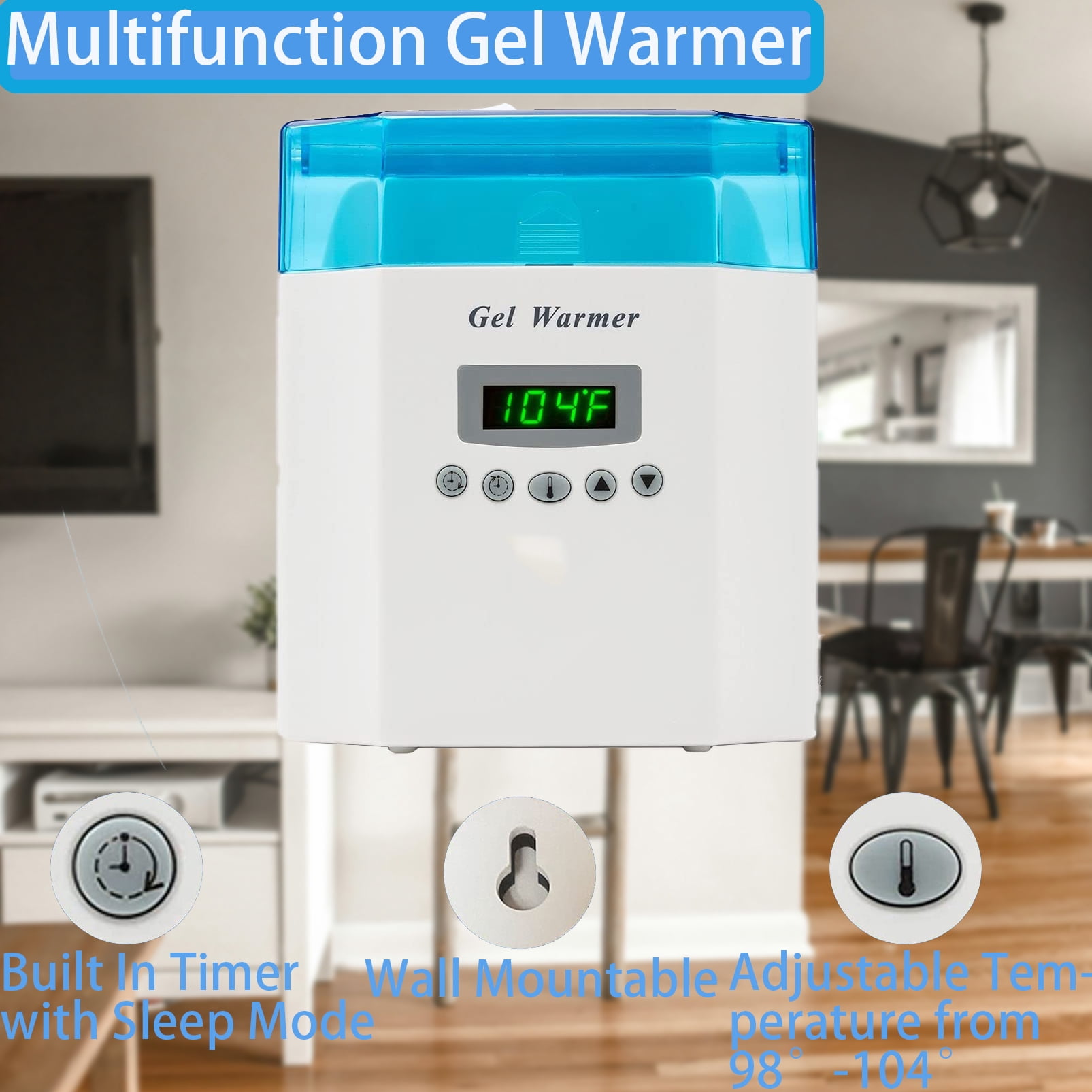 2-Bottle Gel Warmer with Precision Digital Display, Built in Timer, Heater for Massage Cream, Baby Lotion, & Oils, Wall Mountable & Freestanding Option, Adjustable Temperature, for Home & Spa